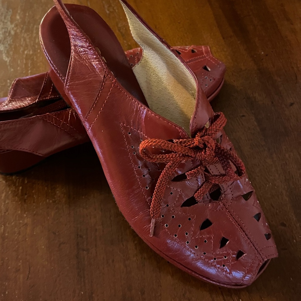 Women's Red Leather Slingback Shoes